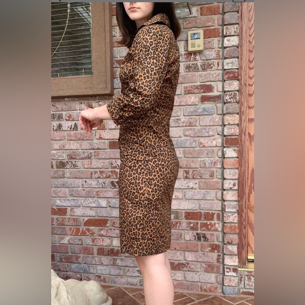 Express Leopard Print Button Up Body Con Dress - image 1